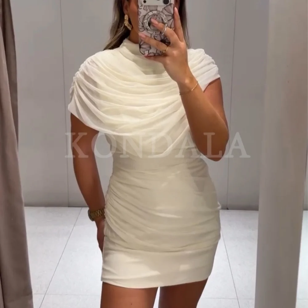 KONDALA 2025 خريف شتاء فساتين نسائية صغيرة أنيقة موضة ملابس الشارع الشهير المتدرج الصلبة شيك السيدات زمم بلا أكمام فساتين صغيرة #2