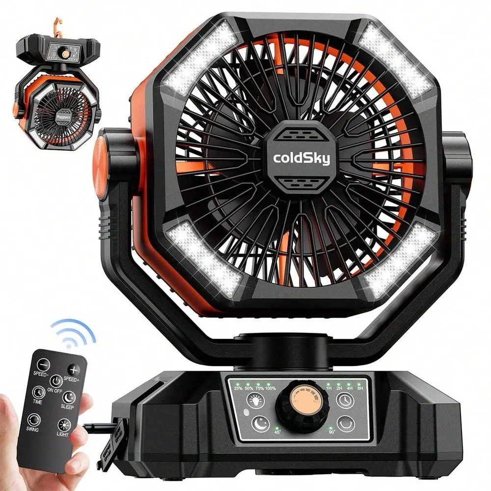 

Camping Fan With Dual Motor , Battery Operated Fan With 4 LED Lantern, 8 Speeds Desk Fan With Remote, Portable Outdoor Fan With