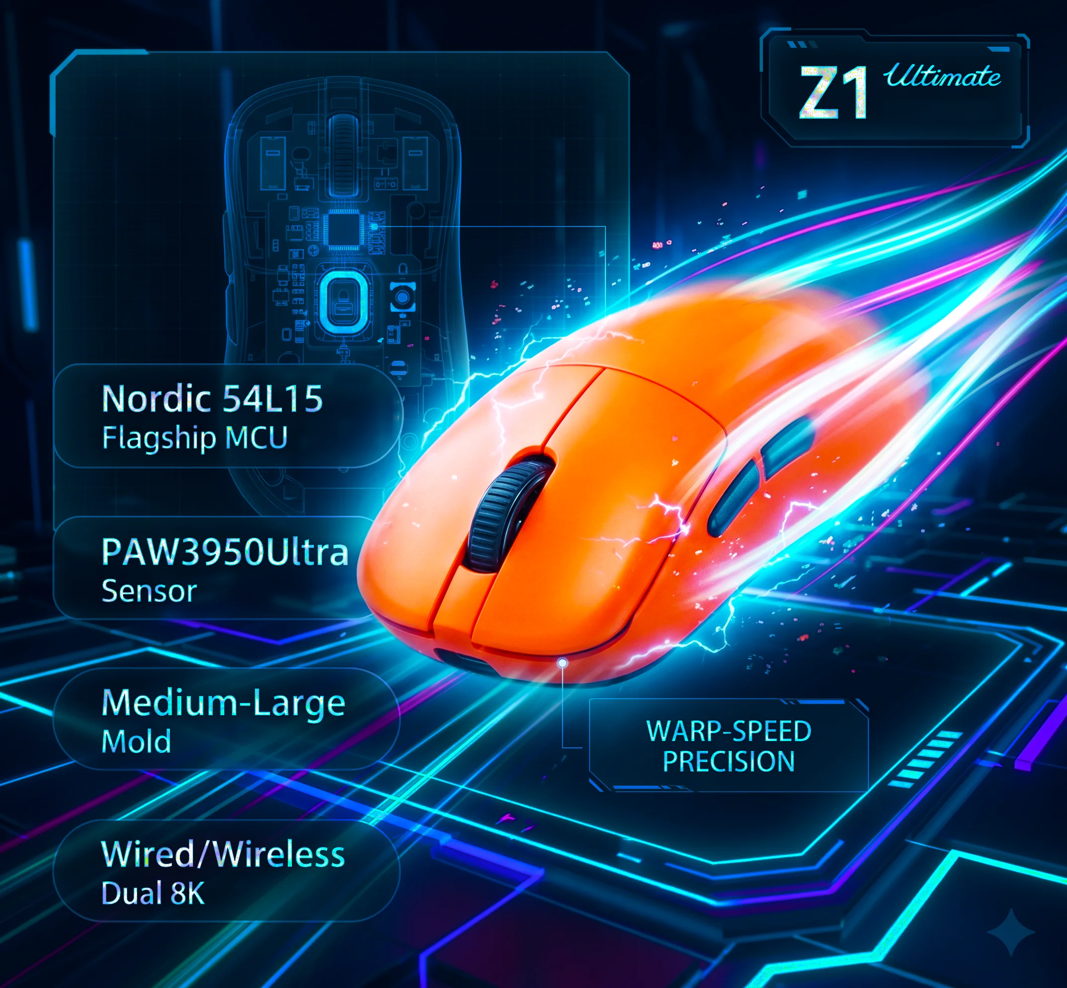 ATK Z1V2 Ultimate E-Sport Mouse Wireless PAW3950Ultra Lightweight Right-Hand Ergonomic 0.181ms Low Latency Double 8K Return Rate