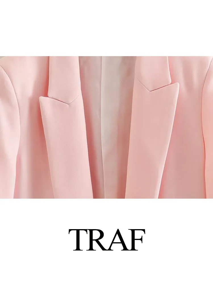 TRAF Fashion Women Elegant Button Pocket Decorate 12 Colors Street Style Coat Female Long Sleeve Lapel Casual Slim Balzers Coat