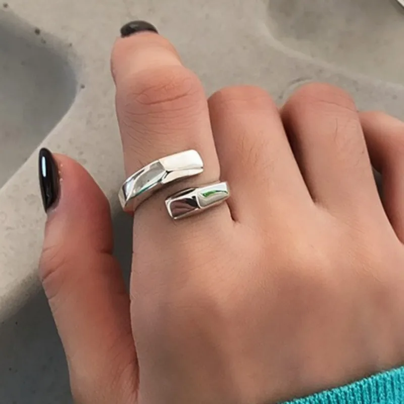 Geometric Luxury Punk Goth Spoon Finger Silver Color Adjustable Rings For Women Trendy Delicate Jewelry Gift