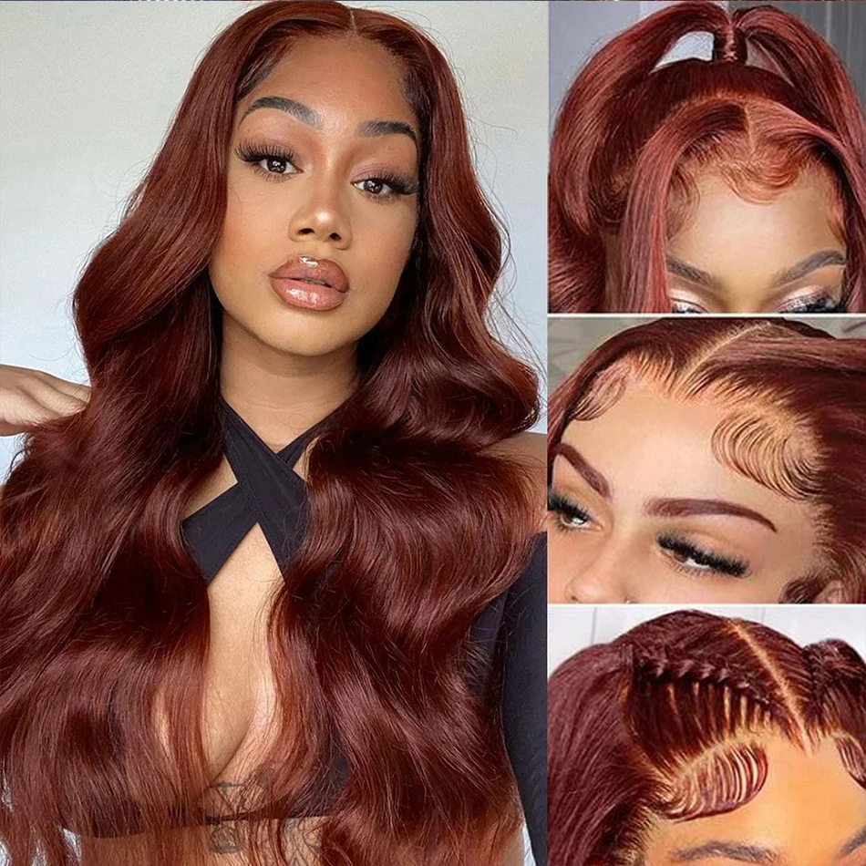 13x4 Reddish Brown Body Wave Lace Front Human Hair Wigs 13x6 HD Lace Frontal Wig Preplucked Dark Red Brown Lace Front Wig OnSale