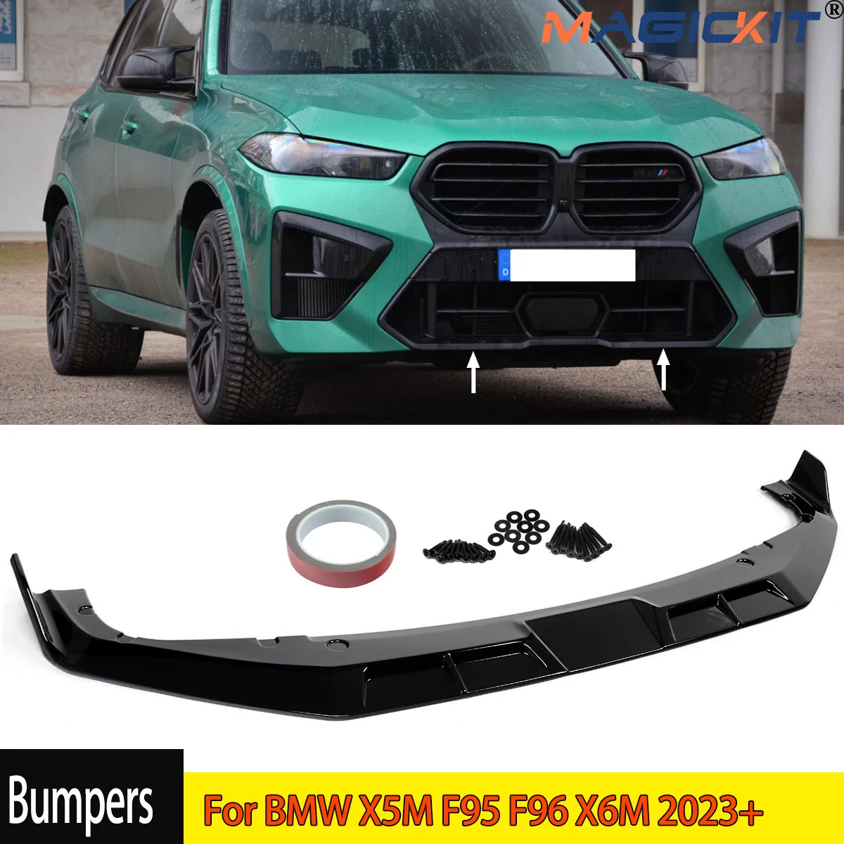 ABS Front Bumper Lip For BMW X5M F95 F96 X6M 2023+ Gloss Black Spoiler Splitter