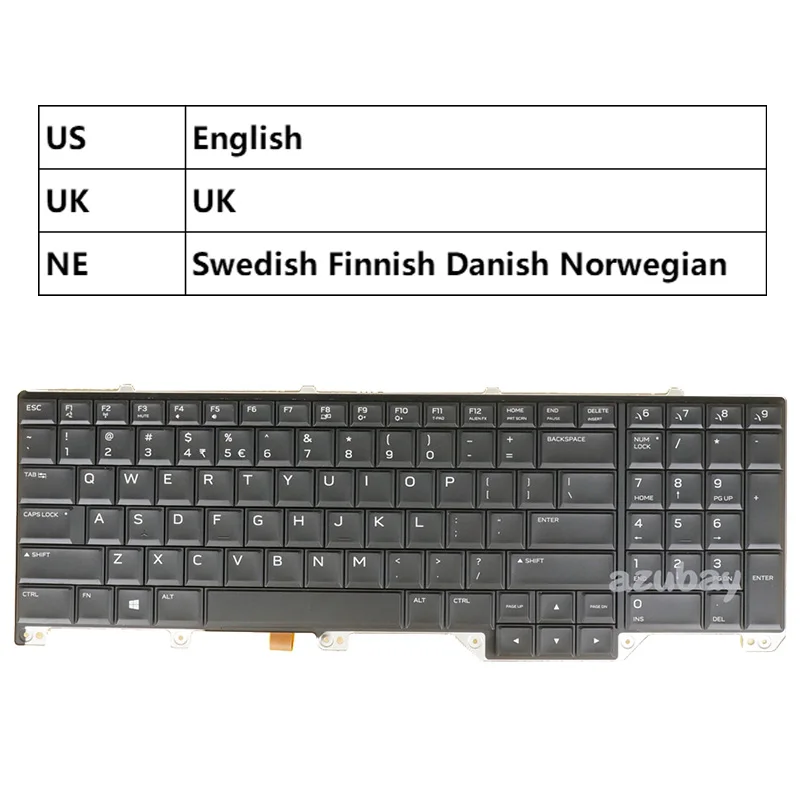 US UK Nordic LA Spanish Italian JA Keyboard for Dell Alienware 17 R4 R5 00WN4Y 0CF2YW 0MYC43 0JK42R 0K5P54 0YMYCW 0V786R Backlit