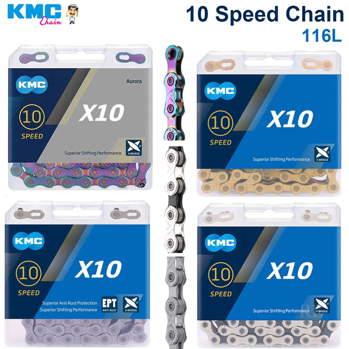 

KMC 10S MTB Цепь 116 звеньев Ток шоссейного велосипеда 10 скоростей X10 X10EPT 10 В Цепи для горного велосипеда Missing Link Велосипедные детали