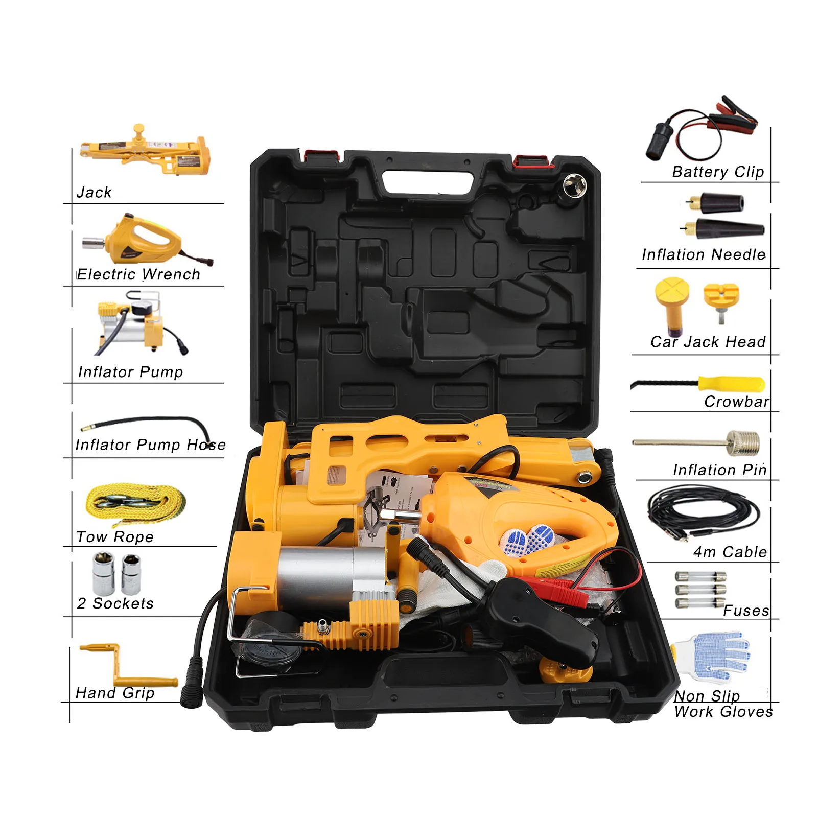 

80W Wrench 170-420mm Range Strong Torsion Automatic Guard Lifting Jack Set Tire Inflator Pump for Car Emergency Repair