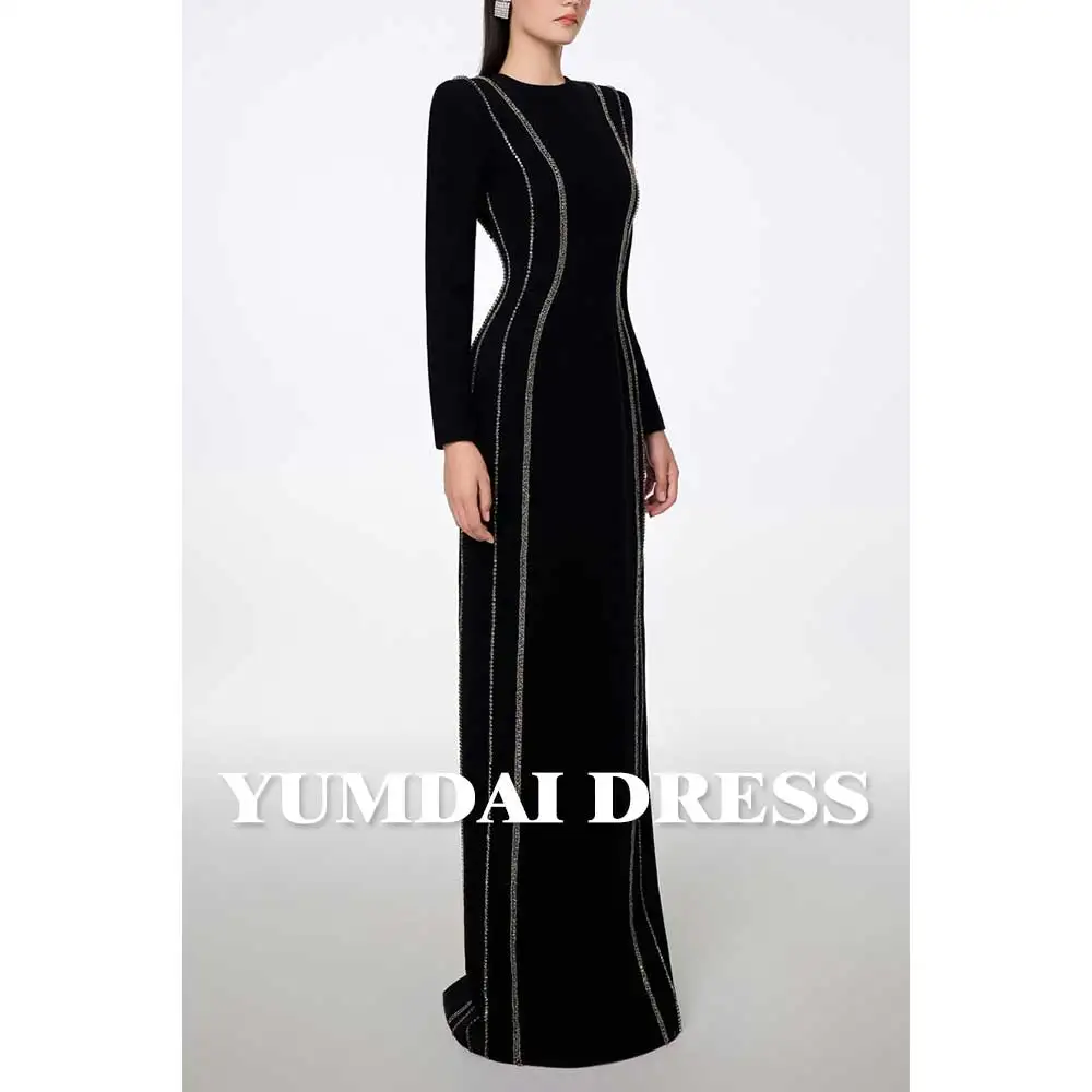 YUMDAI Black Rhinestone Luxury Women\'s Party Dress High-end Formal Stage Performance Evening Gown 2023 Haute Couture Long Dress