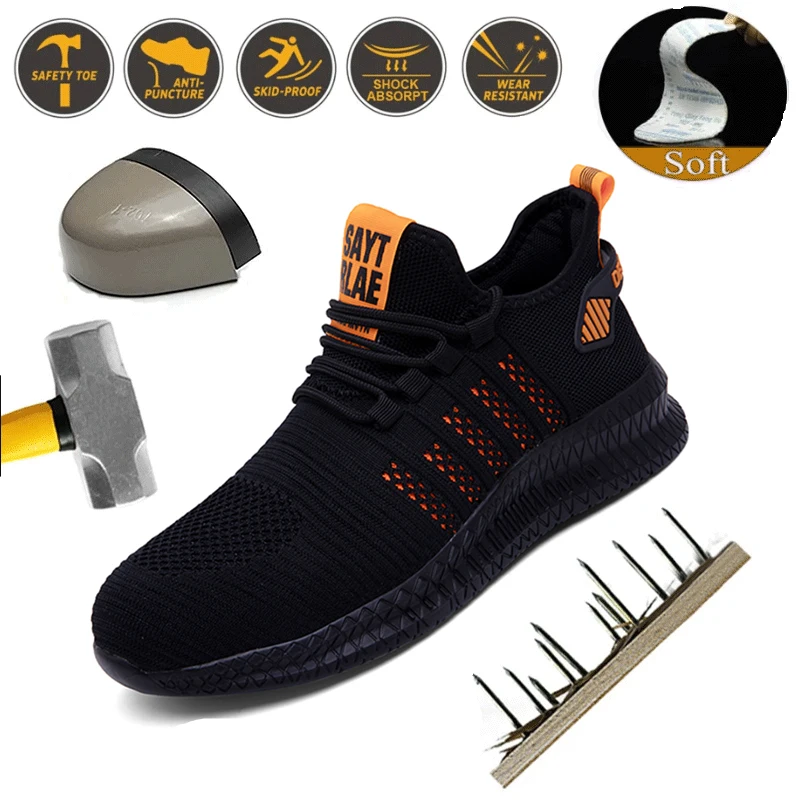 Men Work Boots Anti-stab Safety Sneakers Male Work Safety Shoes Men's Safety Boots Anti-smash Work Shoes with Steel Toe Shoes
