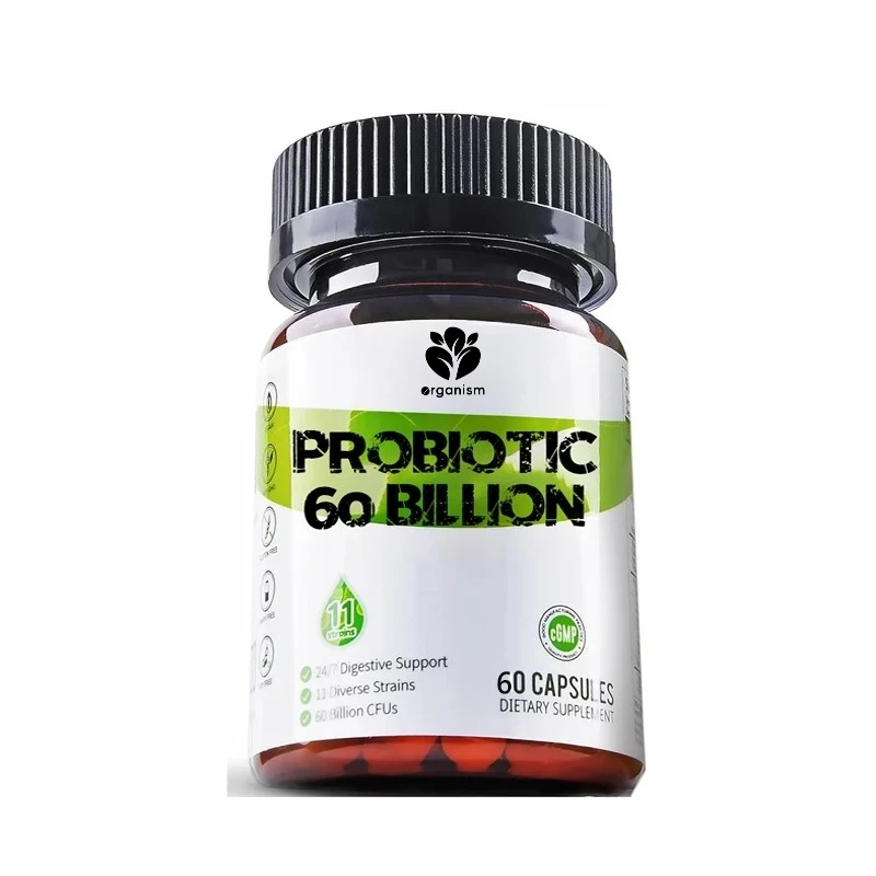 60 billion colony units of probiotics, 11 different strains of probiotics, immune, digestive, and intestinal health, 60 capsules