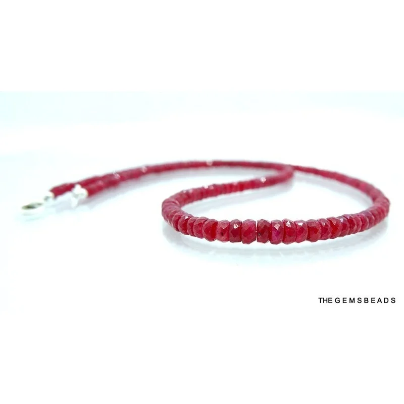 Natural African Ruby Faceted Rondelle Beads Necklace, Size 3-4.5mm, 18inch Length. 3