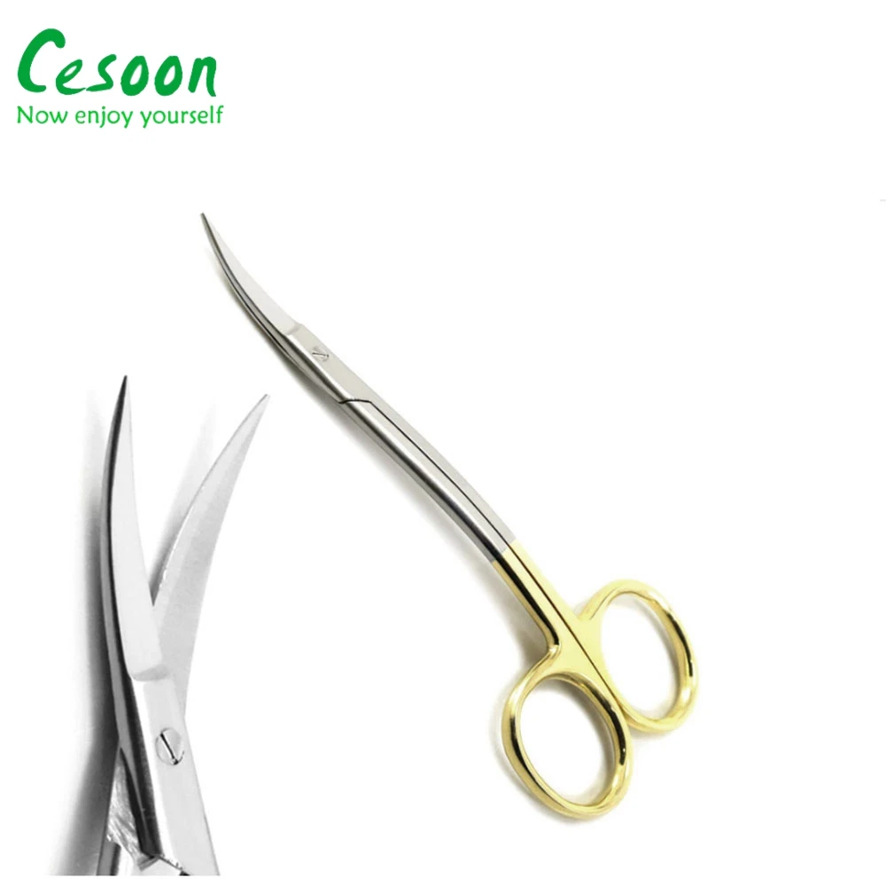 1Pc Dental Double Curved Gold Plated Handle Stainless Steel S Medical Dissecting Scissors Dentistry instruments For Clinic