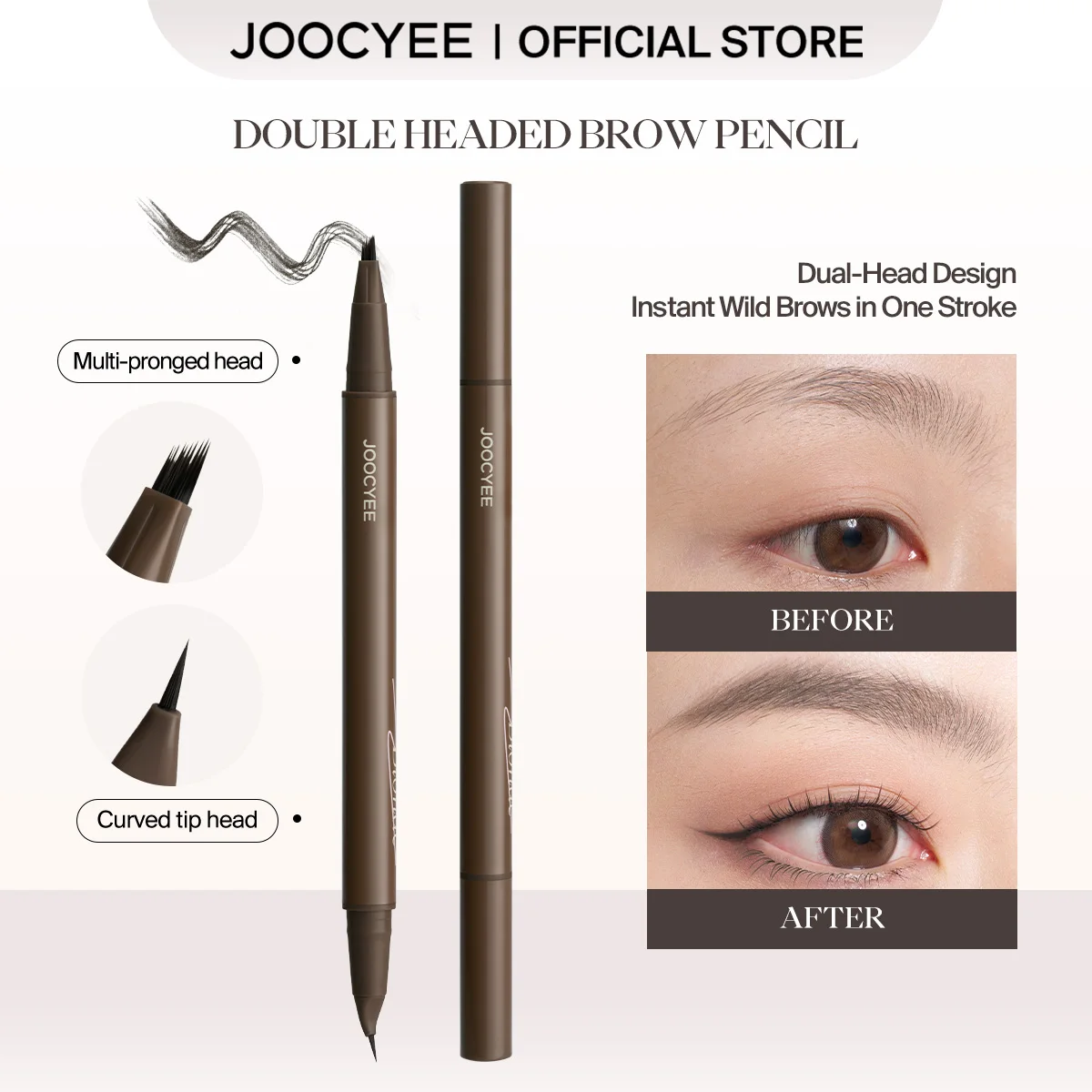 JOOCYEE Lápiz para cejas de doble cabeza Diseño de doble cabeza Cejas naturales salvajes Liso de larga duración