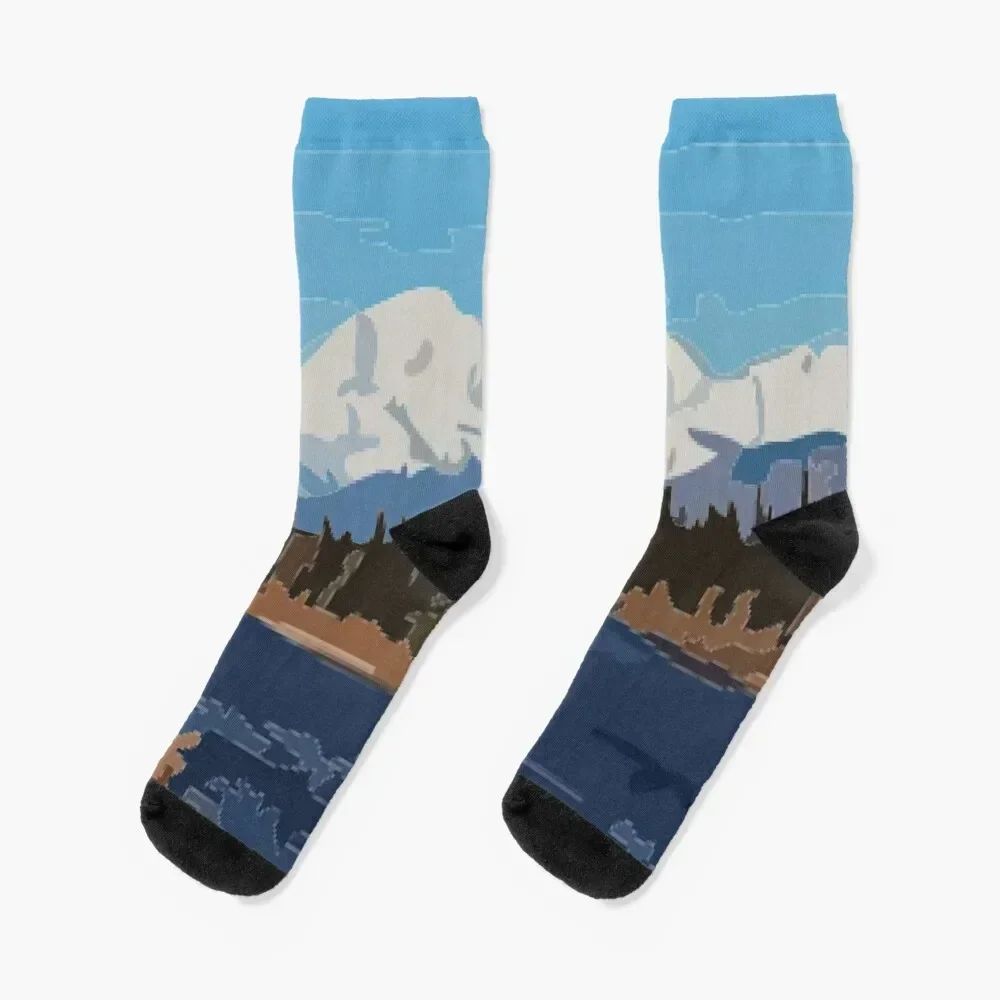 Mount Denali and Lake Vector Painting Socks funny gift anti slip football hiking golf Socks Men's Women's