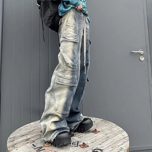 Imagen 2 del producto Owen Seak-pantalones vaqueros Cargo informales para hombre, pantalones de chándal góticos sueltos, pantalones largos negros de otoño, talla XL