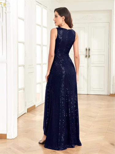 Imagen 2 del producto Vestido de noche de lujo hasta el suelo con cuello en V, elegante vestido de fiesta con abertura para mujer, lentejuelas de boda para vestido Formal de cóctel y graduación 2025