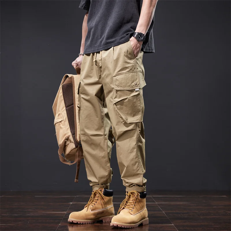 Carge pants for men's Spring and Autumn 2024 oversized loose straight pure cotton men's casual long pants