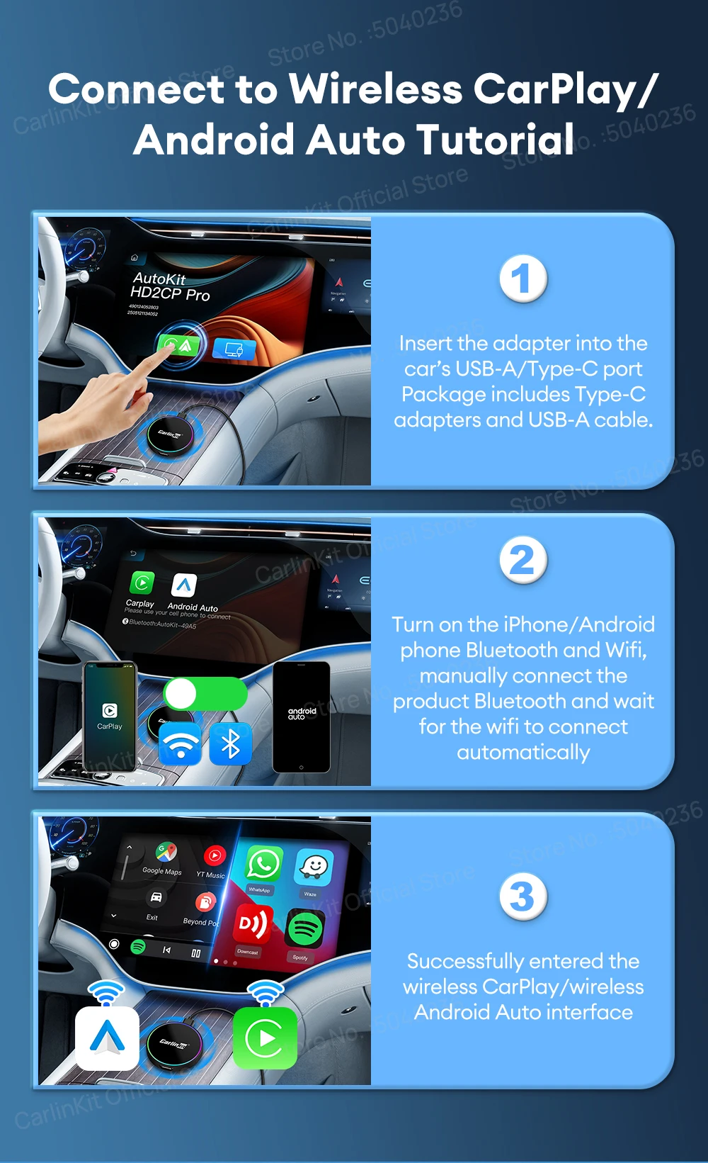 NEU CarlinKit HD2CP Pro CarPlay zu HDMI Wireless Android Auto CarPlay 3-in-1 Smart Car Box Plug and Play 2K Video Streaming Box – Detail 10