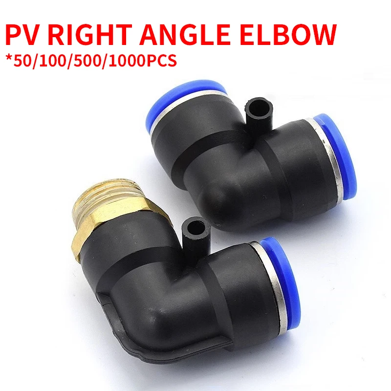 

50/100/500/1000 Pcs Pneumatic Quick-Plug Connector PV-4/6/8/10/12/14/16 Right-Angle Elbow Connection Air Pressure PU Trachea