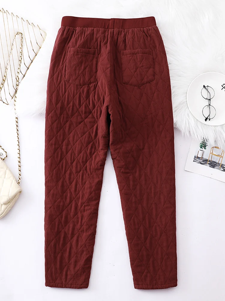 Vintage Literary Cotton-Padded Mommy Trousers 2024 New Female Thick Warm Quilted Harem Pants for Women Outerwear Pantalones