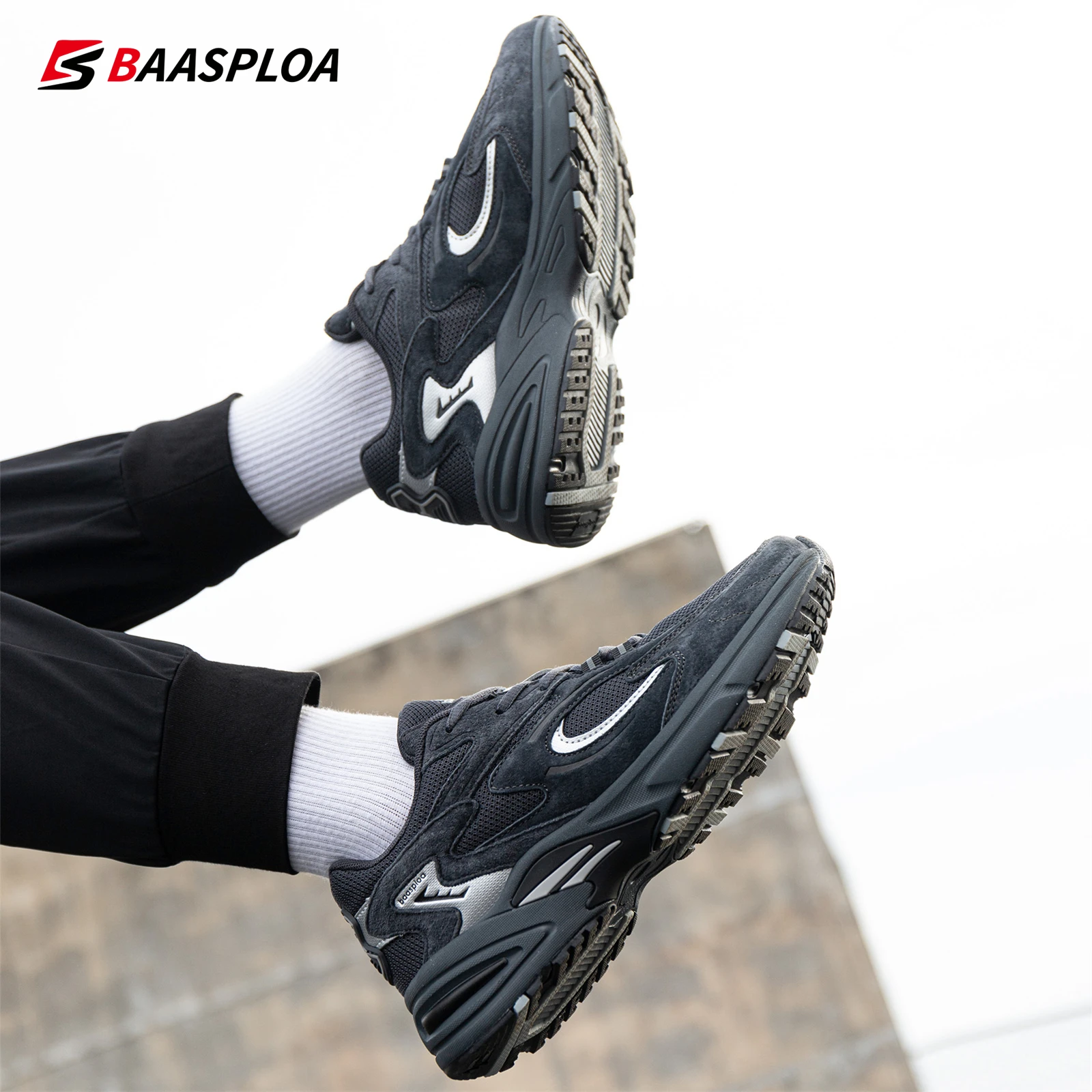 

Baasploa Men Sport Shoes New Mesh Breathable Retro Casual Sneakers for Men Comfort Lightweight Soft Walking Sneakers Lace-Up