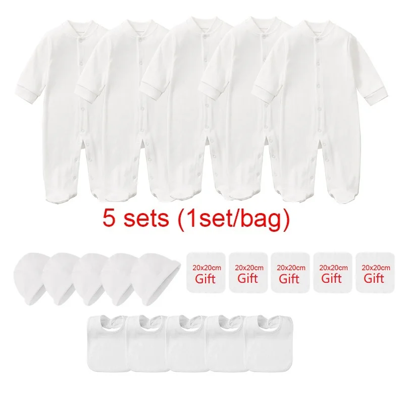 5 Sets Wholesale Newborn Baby Clothing Sets Romper Bonnet Bibs Towel Sleepsuits Jumpsuits Growings One-Pieces Sleepers Roupa