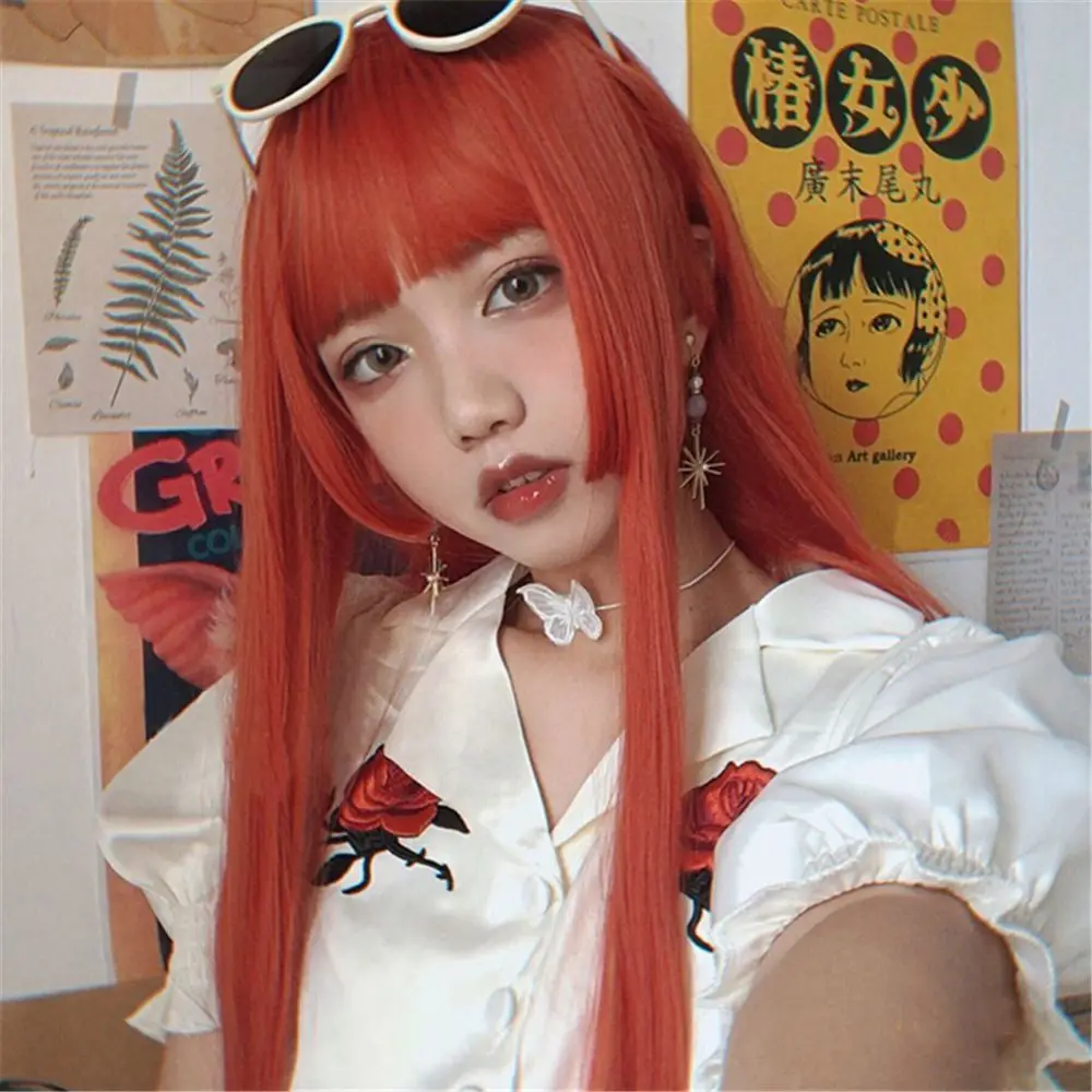 Women MAG Hime cute Long Straight Hair Cosplay High Temperature Fiber Synthetic Wigs Pelucas Hair Daily Party Use