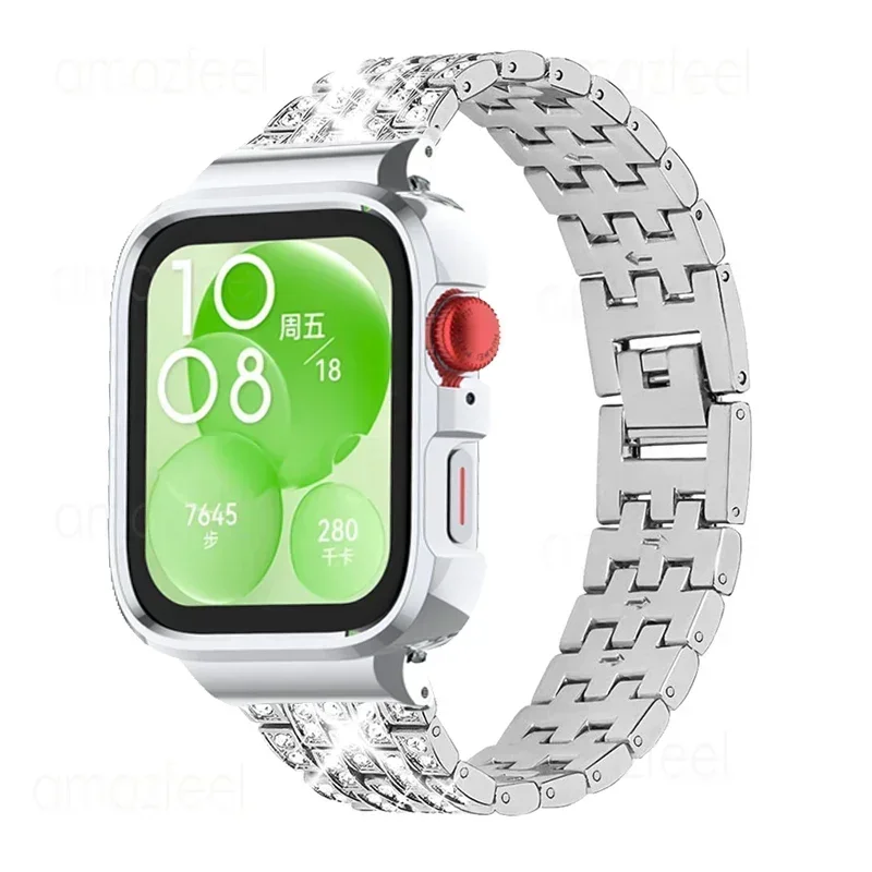 Diamond Watchband For HUAWEI WATCH FIT 3 Metal Strap Case Protector For Huawei Watch Fit 3 Bracelet For huawei fit 3 Shell Cover
