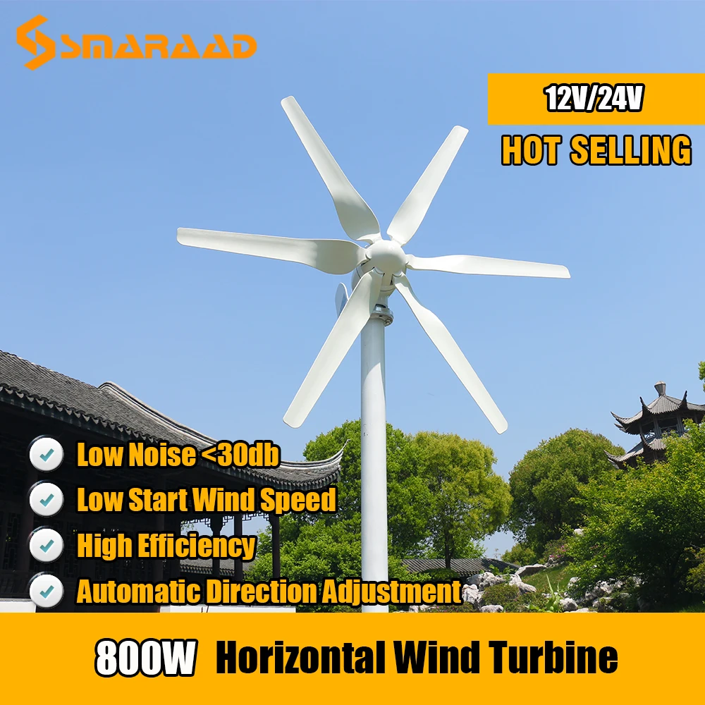 400W 600W 800W Wind Turbine Generator 3/5/6 Blades Free Shipping Renewable Energy With MPPT Hybrid Controller Household Use