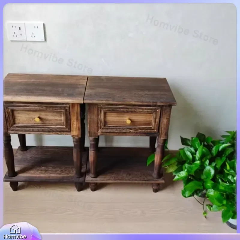 

Vintage French Style Distressed Solid Wood Bedside Cabinet Nightstand with Drawer Storage for Bedroom Home Decor Furniture