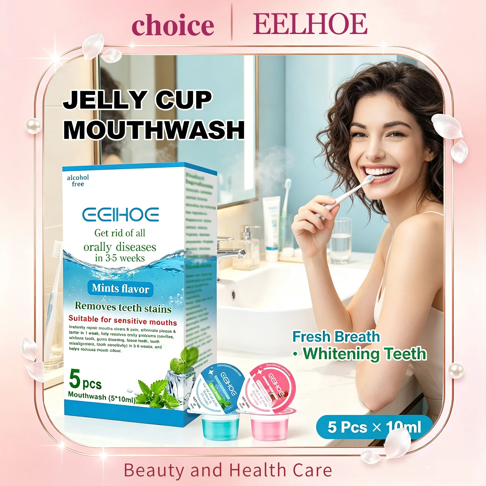 EELHOE Disposable Mouth Wash Packets Oral Treatment Refresh Breath Whiten Teeth Remove Black Stain Portable Single‑Use Mouthwash
