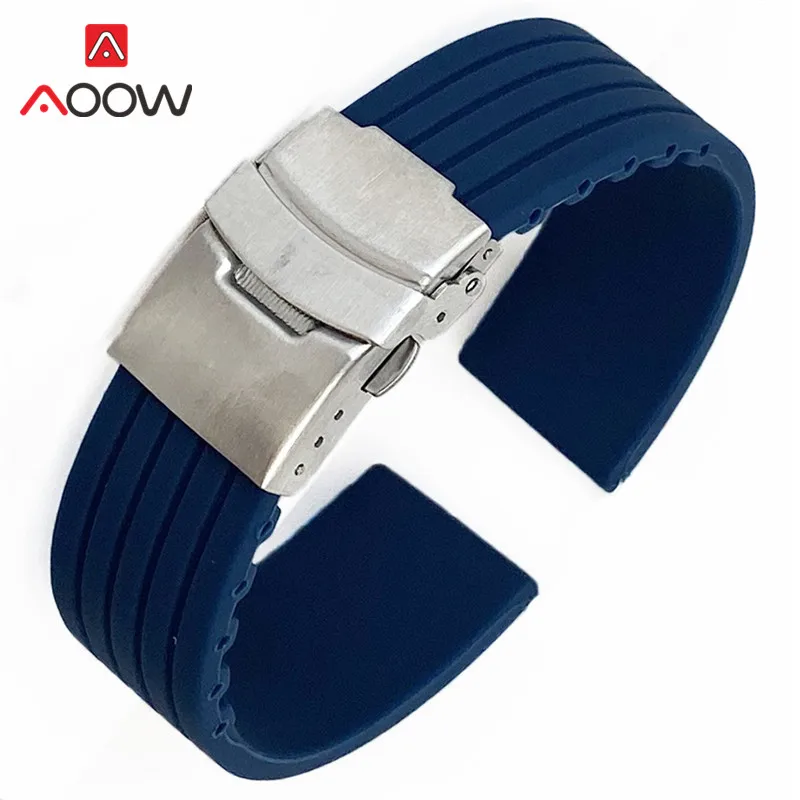 Silicone Sport Strap 18/20/22/24mm Folding Buckle Universal Waterproof Rubber Men Replacement Bracelet Band Watch Accessories