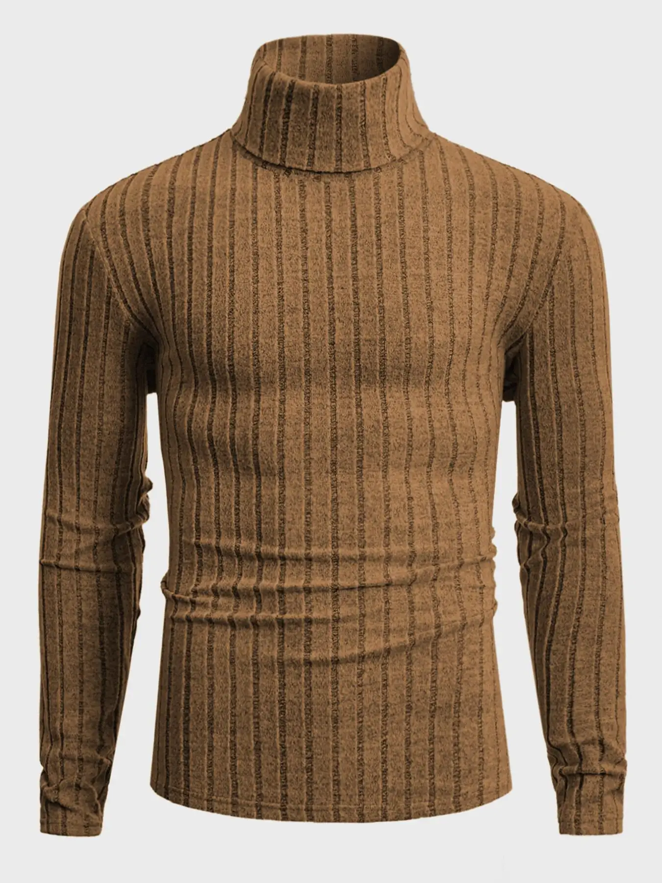 Herren Rollkragenpullover mit Langen Ärmeln, Vertikal Gestreift, Schlanke Passform, Gerippter Strickpullover, Lässiger Stretch-Unterzieher – Detail 33