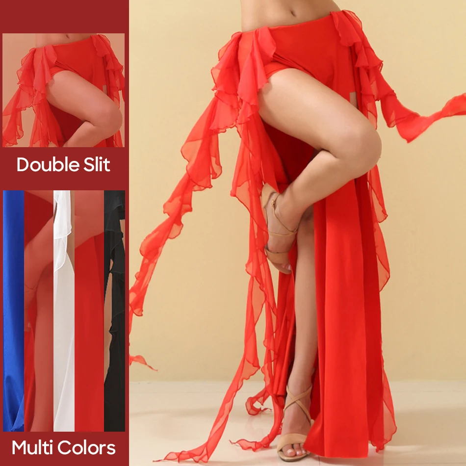 

Belly Dance Performance Skirt Sexy Double Slit Dancewear Suit Outfits For Women Stage Performance Practice Clothings Accessories
