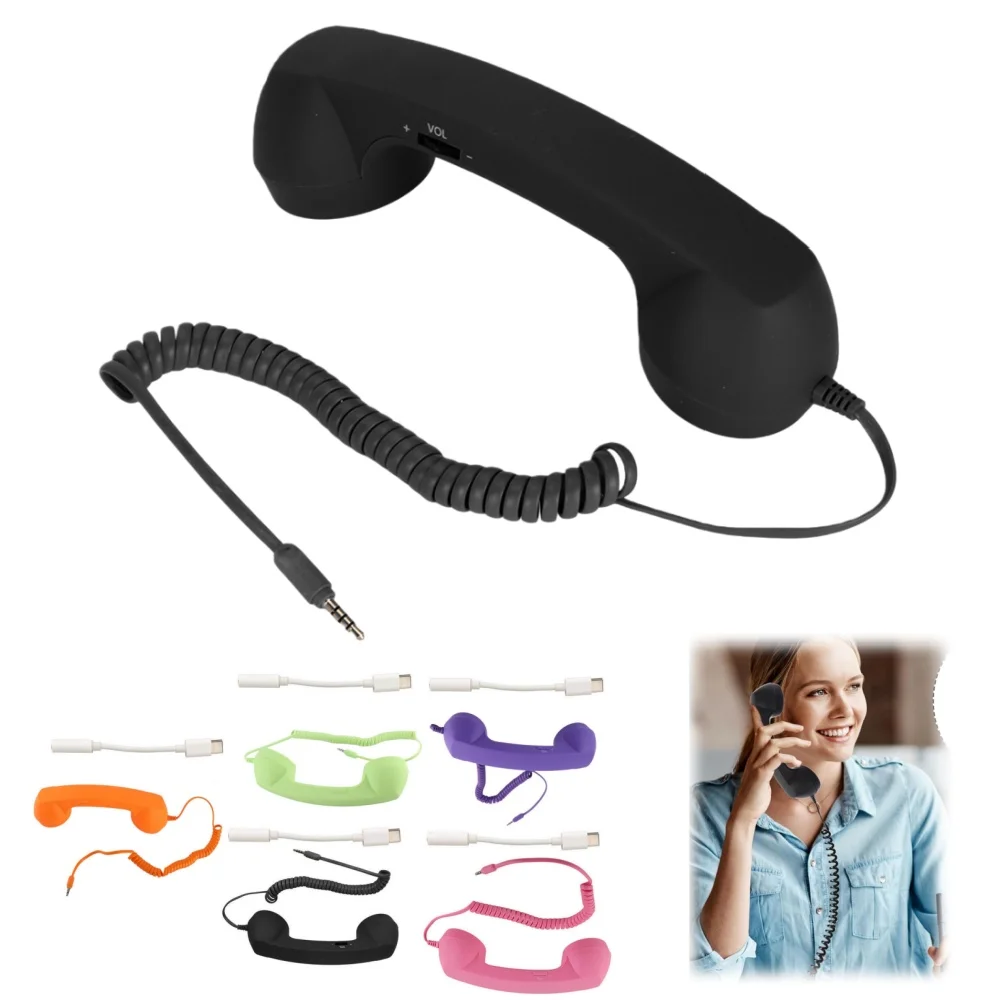 Retro Phone Receiver 3.5mm/USB-C Radiation-Proof Receiver Stereo Mobile Phone Receiver Compatible with Phones and Computers