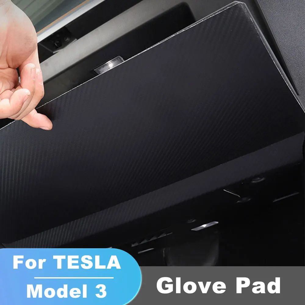 Carbon Fiber Glove Box Cover Leater Sticker For Tesla Model 3 17-23 Car Interior Accessories Copilot Anti Kick Protection Patch