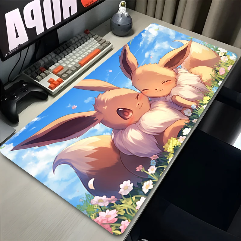 Tapete de Rato Fofo para Jogos, Anime, Teclado, Tapete P-pokemon Eevee, Mousepad, Tapetes de Rato para Laptop, Tapete de Mesa Estendido XXL