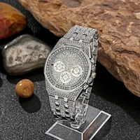 Relógio de negócios masculino moda cheio de diamante casual liga aço banda relógio de pulso de quartzo 2