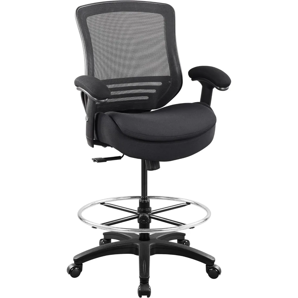 

400lbs Mid Back Mesh Ergonomic Drafting Chair Big Adjustable Foot Ring Height Adjustable Armrest (Black)