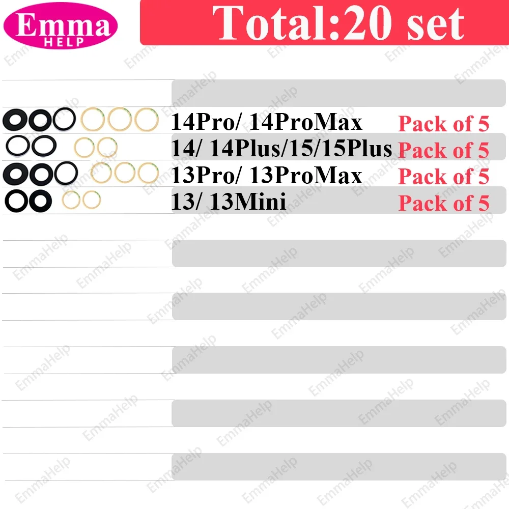 EmmaHelp 170 Set bis 34set Rückfahrkamera Glas für iPhone 13 Pro Max 12 15 14 8 Plus XS XR 11 Rückkamera Objektiv Ersatz Großhandel 10