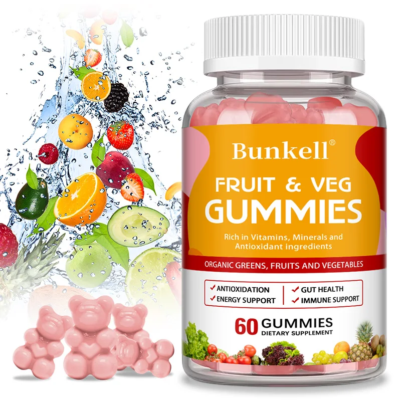Bunkell Natural Vegetable & Fruit Gummies Anti-Constipation Detox Daily Fruit Help Digestion Multiple Vitamins Supplement