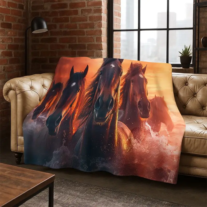 Horse Pentium Steed Animal Cartoon Flannel Blanket Soft Warm Throw Blanket for Bedroom Living Room Bed Travel Camping Picnic