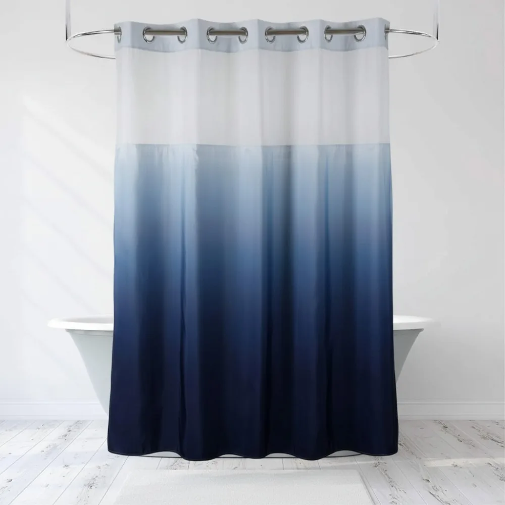 

71" x 74" Hook Free Fabric Shower Curtain with Magnetic Liner - Hotel Quality See Through Gradient Blue