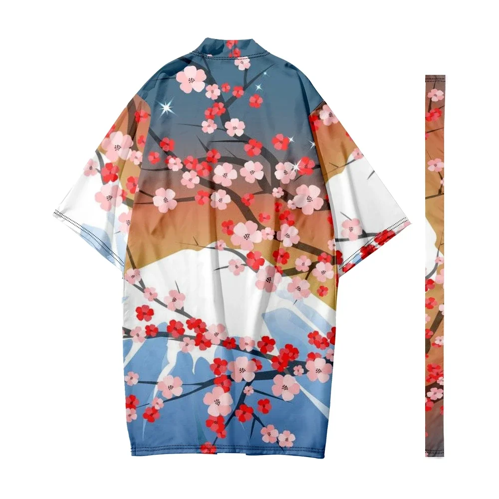 Men's Japanese Long Kimono Stylish Cardigan Samurai Costume Kimono Traditional Sakura Pattern Kimono Shirt Chic Yukata Jacket