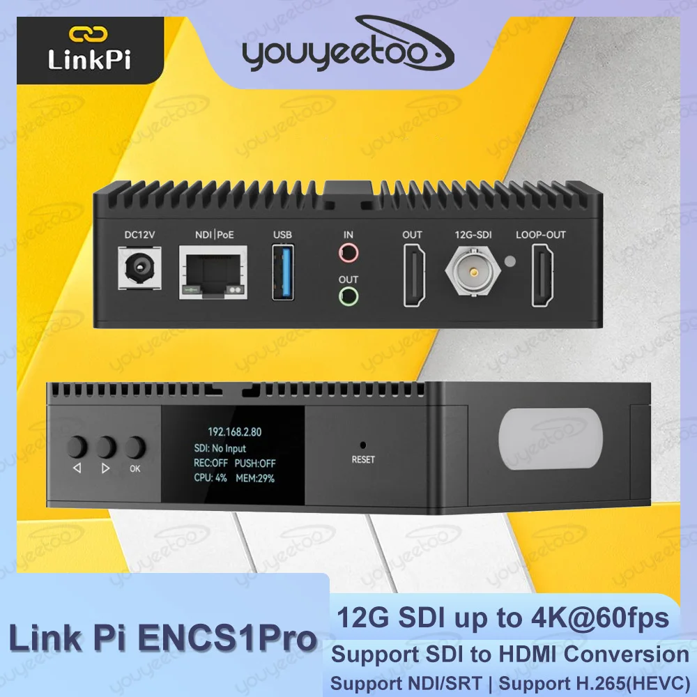 

Link Pi ENCS1Pro 12G-SDI Video Codec 4K60 12G SDI Encoder H.265 Live Streaming Box Decoder Support NDI/SRT/RTMP Pull/Push Stream