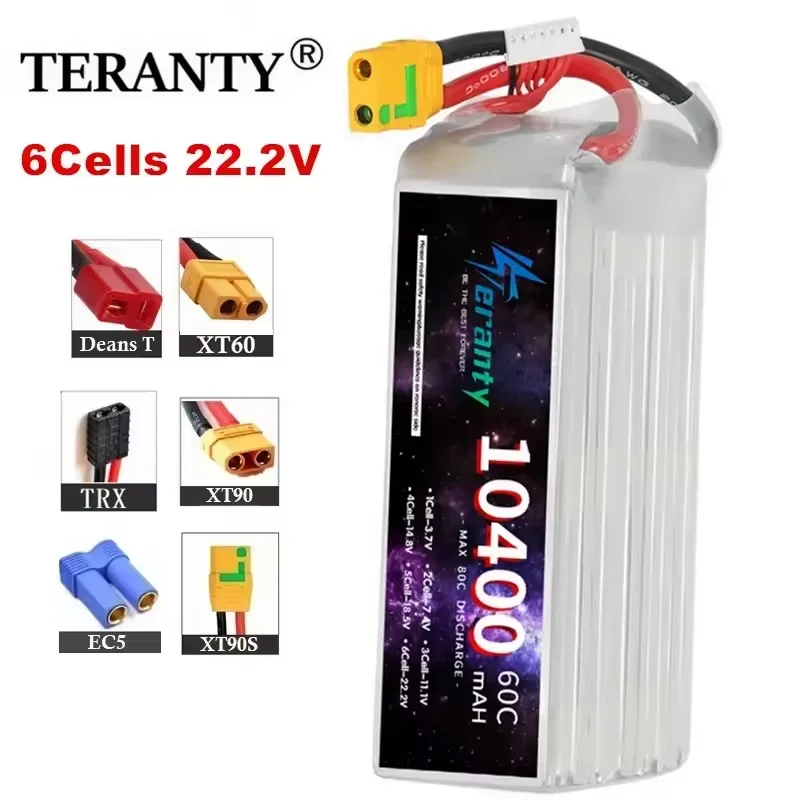 TERANTY Lipo Battery 10400mAh 22.2V 6S RC Battery High Capacity for Agricultural Plant Protection UAV Drone FPV Helicopter