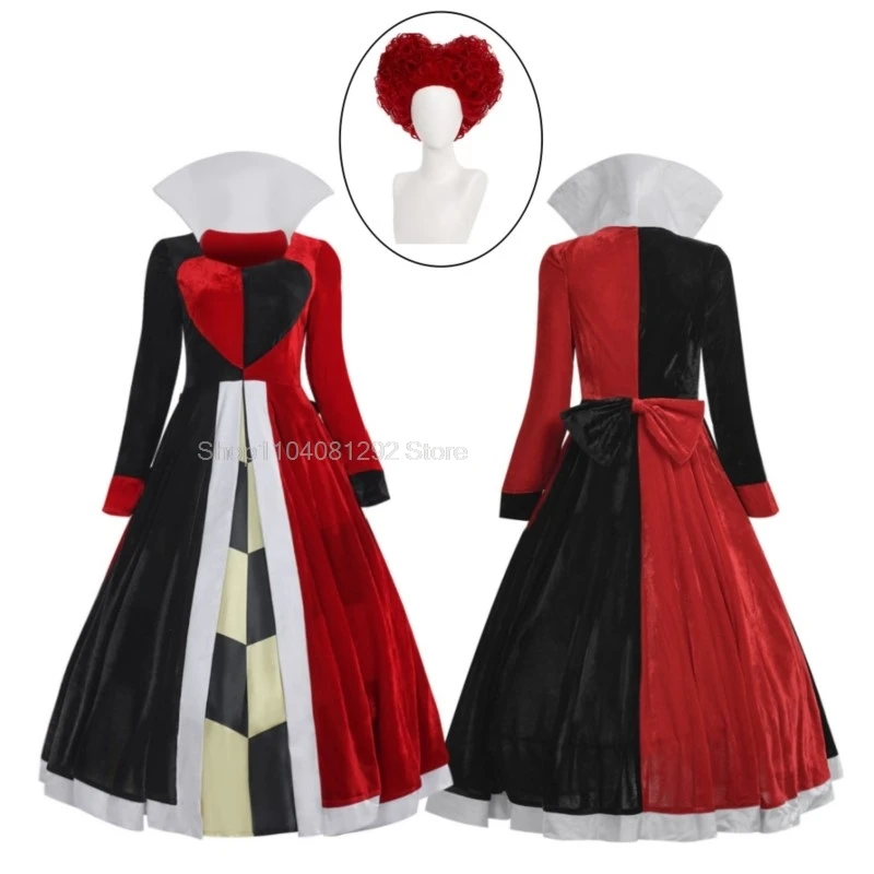 Alice rainha vermelha cosplay fantasia para mulheres, vestido preto, poker, halloween, alta qualidade, novo