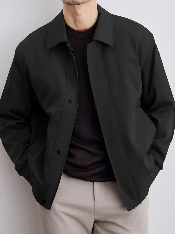 

Men's Pure Color Flip-Collar Jacket Spring Autumn New Style Casual Comfortable Polyester Fiber Anti-Wrinkle Office Wear