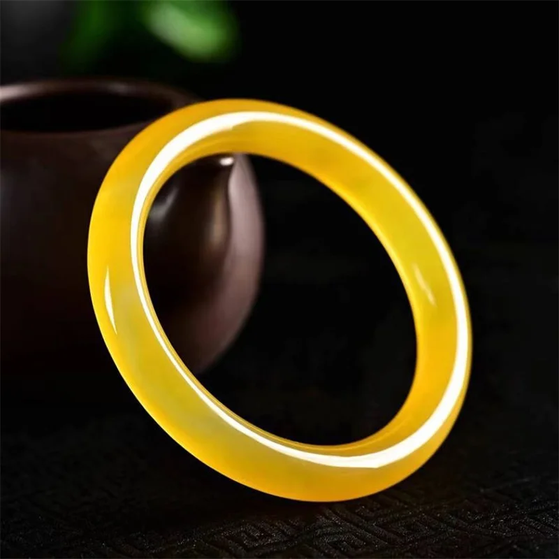 

Jia Le/ Natural Brazil Yellow Agate Bangle Accessories for Women Fine Jewelry Banquet Party Round Bar Bracelet GirlFriends Gift