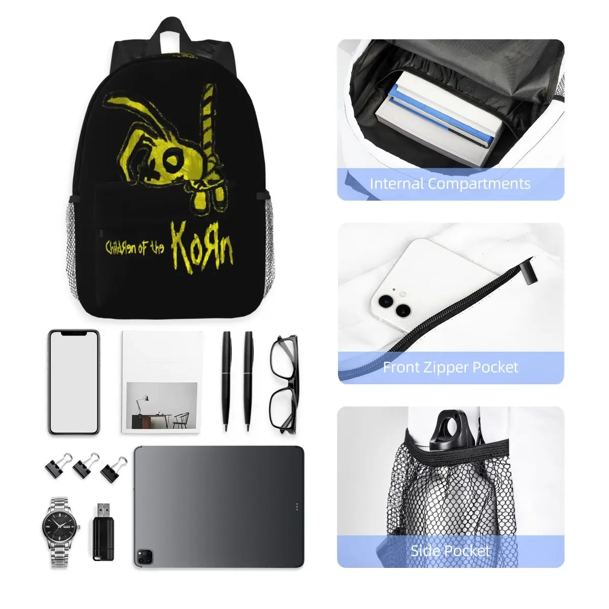 Mochila con logotipo de Korn Rock Band, mochila para estudiantes, niños y niñas, mochila escolar para niños, bolsos de hombro para ordenador para hombres y mujeres