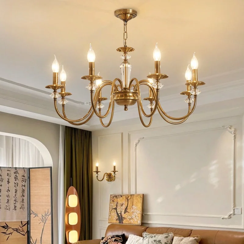 American Retro Led Brass Pendant Light For Home Decoration Living Room Bedroom Dining Room Three Color Candle Lighting Fixtures